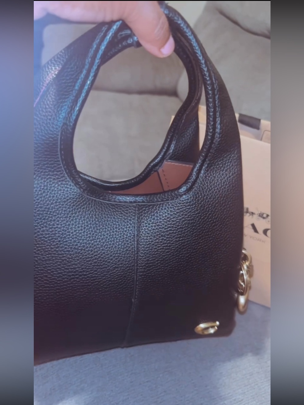 Coach Black Pebbled Leather Shoulder Bag with Gold Hardware